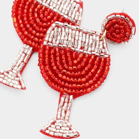 Cocktail Red Seed Bead Felt Back Earrings - Picture 2 of 5
